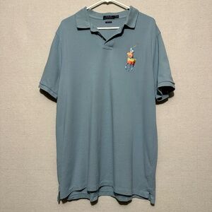 Polo by Ralph Lauren Light Blue Polo Shirt with Multicolor Pony Embroidery